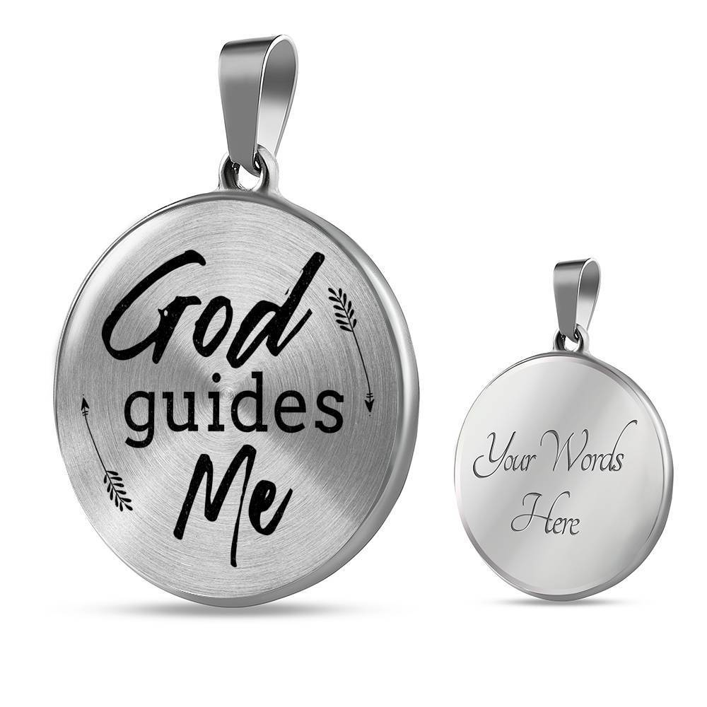 God Guides Me Bible Verse Circle Necklace Stainless Steel or 18k Gold 18-22"