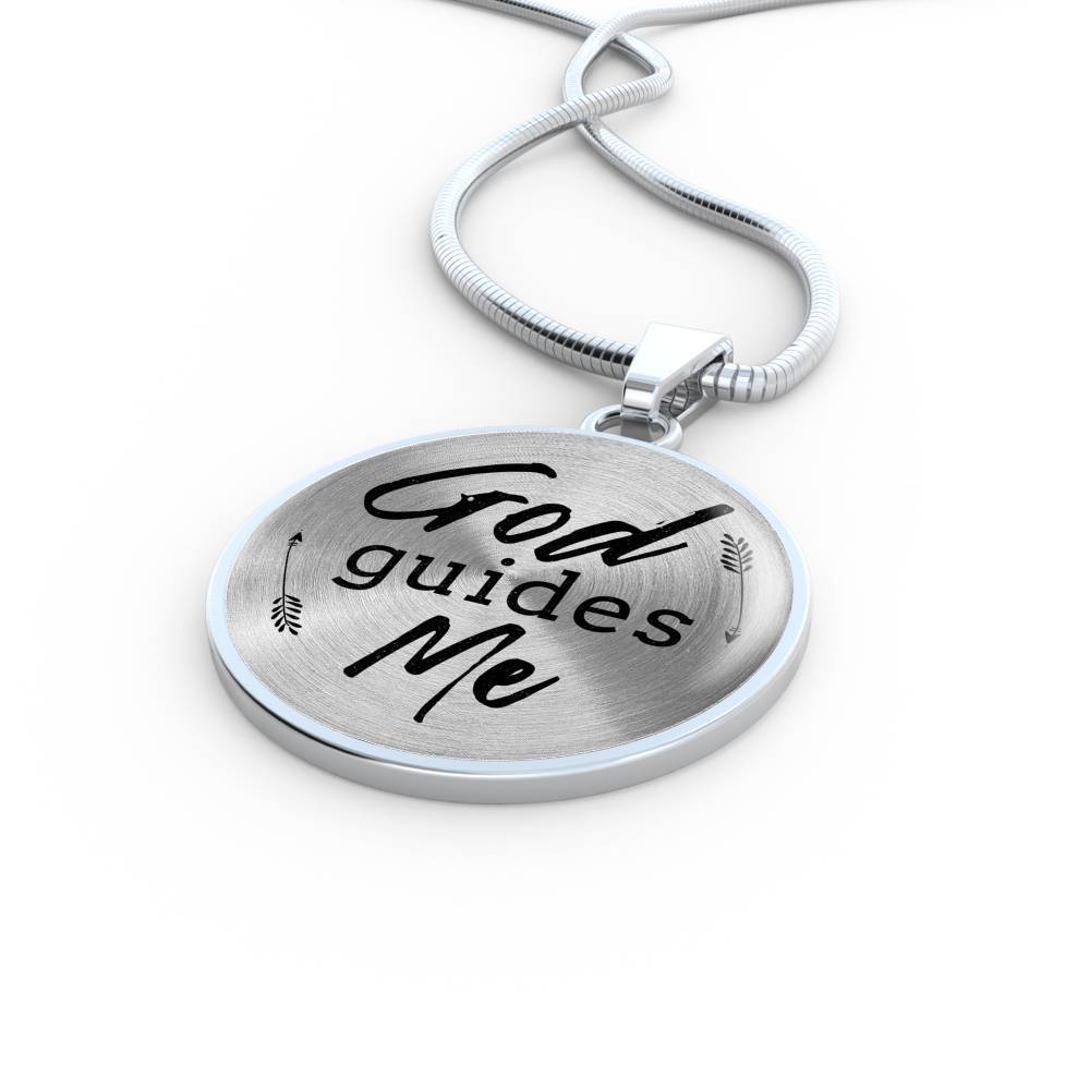 God Guides Me Bible Verse Circle Necklace Stainless Steel or 18k Gold 18-22"-Express Your Love Gifts