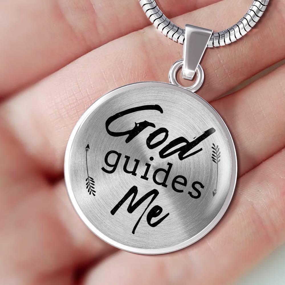 God Guides Me Bible Verse Circle Necklace Stainless Steel or 18k Gold 18-22"