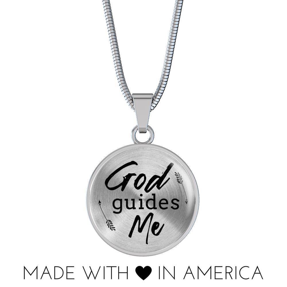 God Guides Me Bible Verse Circle Necklace Stainless Steel or 18k Gold 18-22"