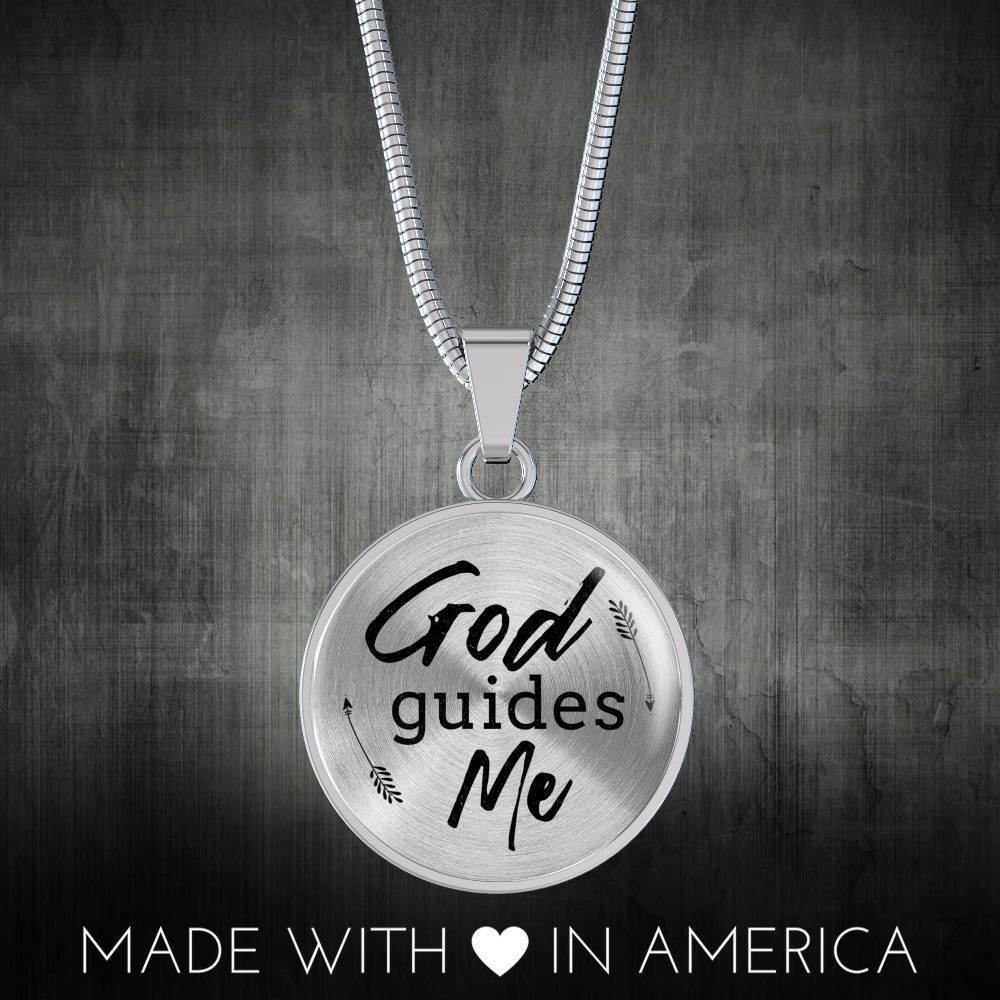 God Guides Me Bible Verse Circle Necklace Stainless Steel or 18k Gold 18-22"-Express Your Love Gifts