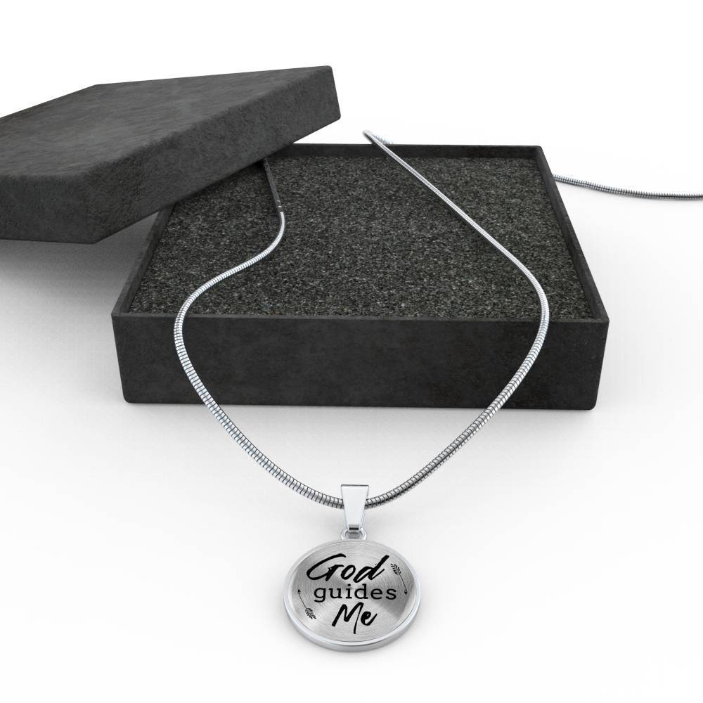 God Guides Me Bible Verse Circle Necklace Stainless Steel or 18k Gold 18-22"-Express Your Love Gifts