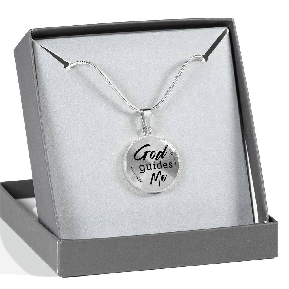 God Guides Me Bible Verse Circle Necklace Stainless Steel or 18k Gold 18-22"-Express Your Love Gifts