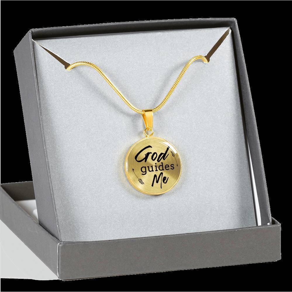 God Guides Me Bible Verse Circle Necklace Stainless Steel or 18k Gold 18-22"-Express Your Love Gifts