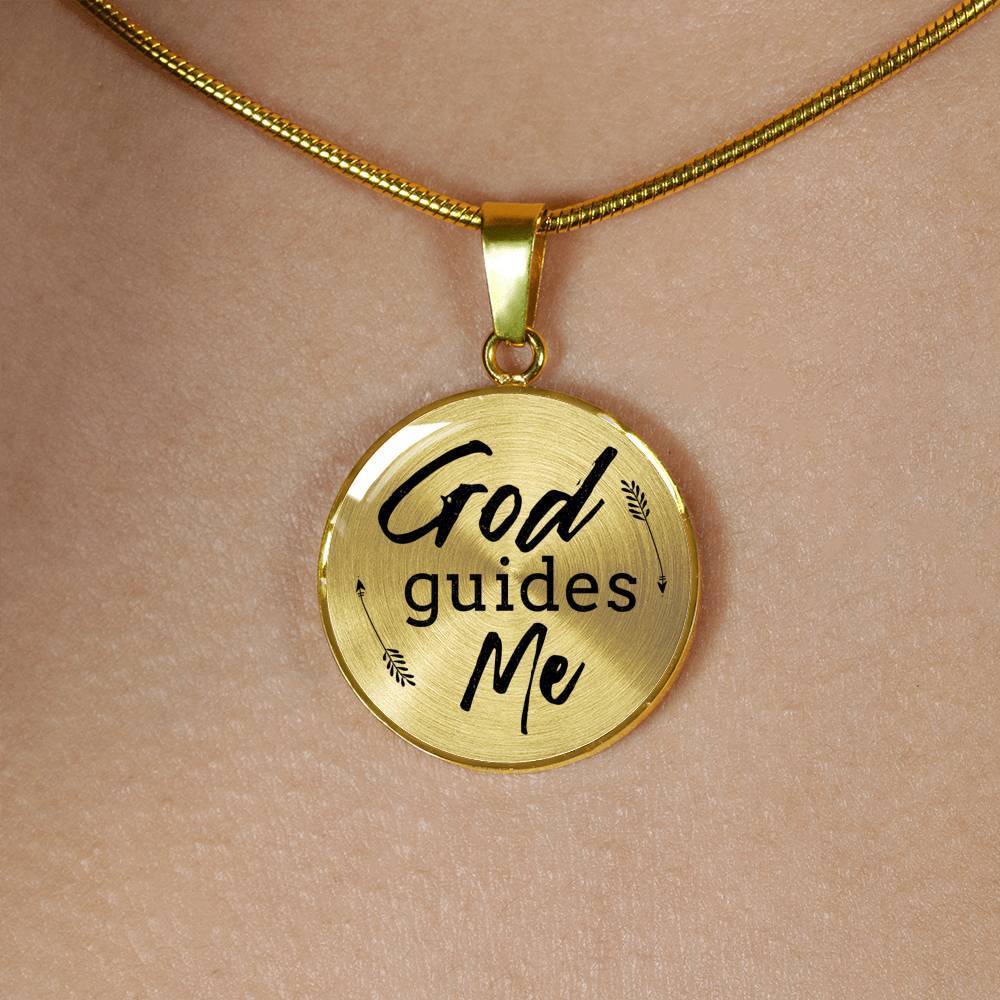 God Guides Me Bible Verse Circle Necklace Stainless Steel or 18k Gold 18-22"-Express Your Love Gifts