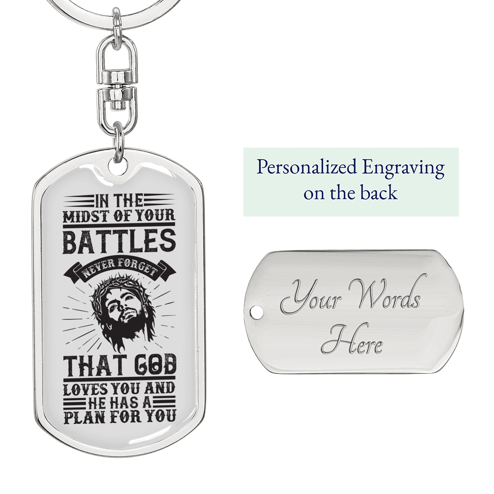 God Has A Plan Keychain Stainless Steel or 18k Gold Dog Tag Keyring-Express Your Love Gifts