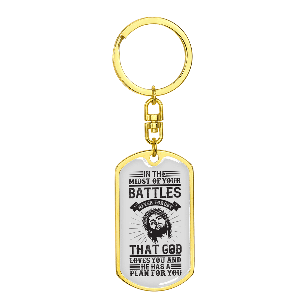 God Has A Plan Stainless Steel or 18k Gold Premium Swivel Dog Tag Keychain