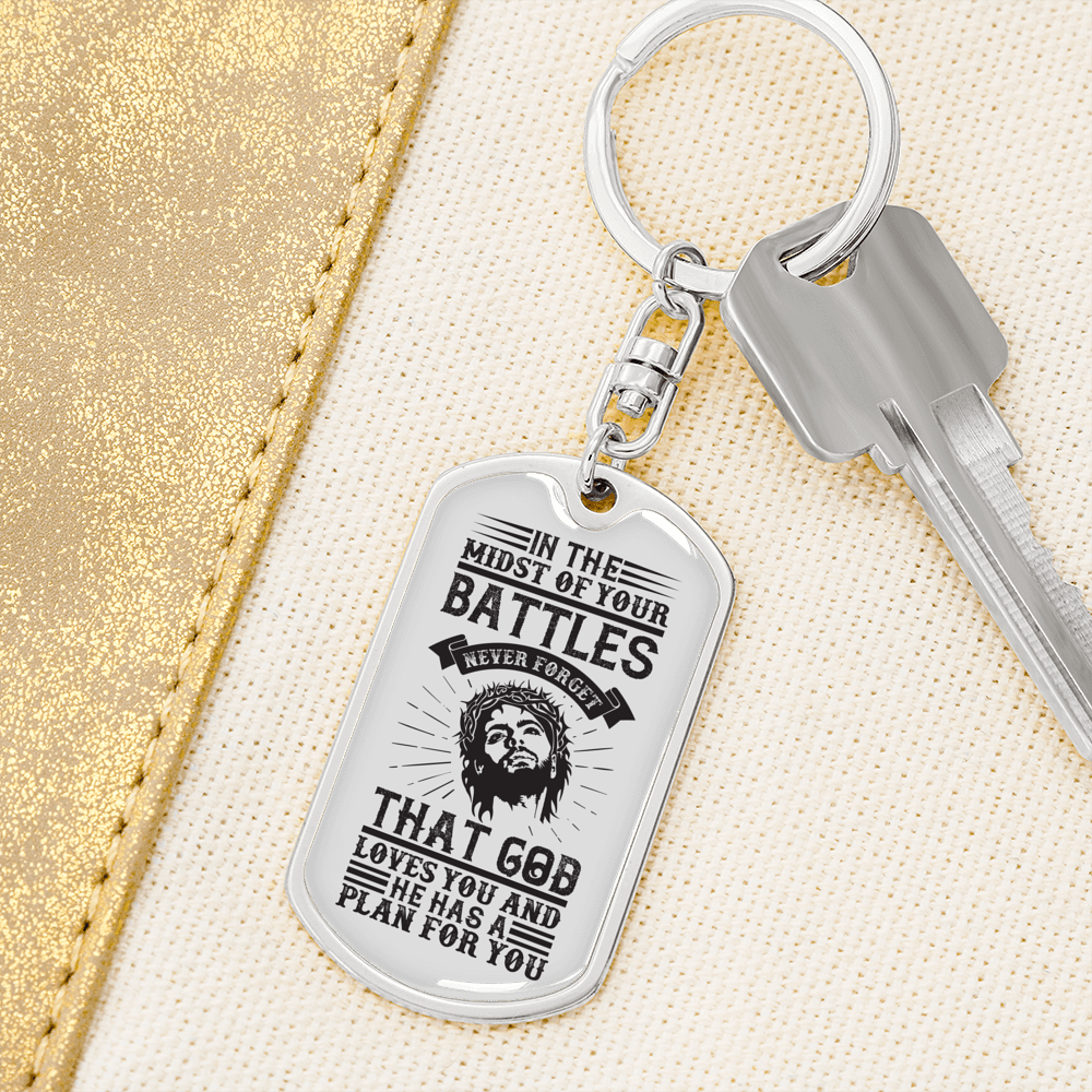 God Has A Plan Keychain Stainless Steel or 18k Gold Dog Tag Keyring-Express Your Love Gifts