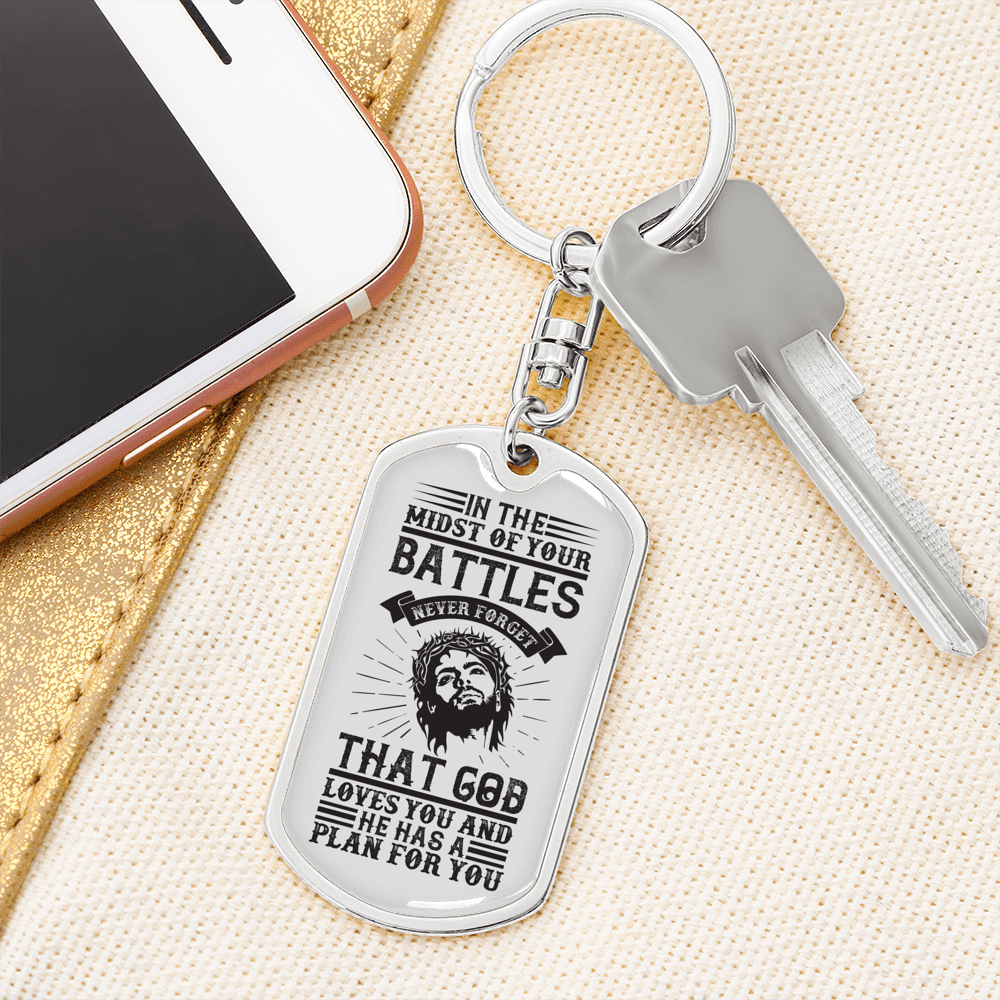 God Has A Plan Keychain Stainless Steel or 18k Gold Dog Tag Keyring-Express Your Love Gifts