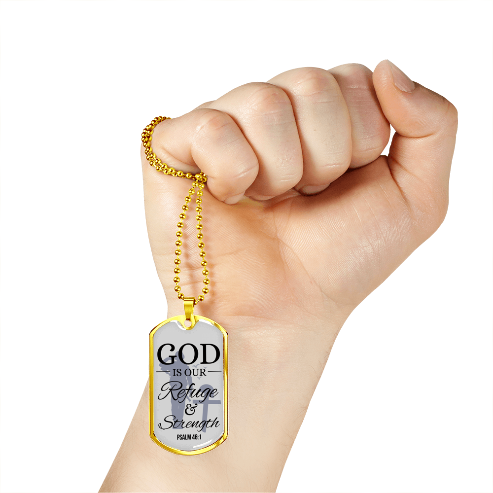 God Is Always Ready To Help Bible Verse Gift Psalm Necklace Stainless Steel or 18k Gold Dog Tag 24" Chain-Express Your Love Gifts