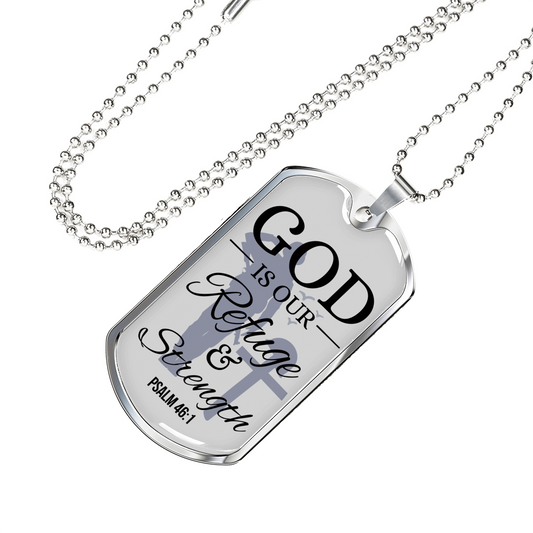God Is Always Ready To Help Bible Verse Gift Psalm Necklace Stainless Steel or 18k Gold Dog Tag w 24" Chain