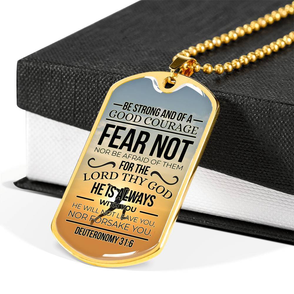 God Is Always With You Deuteronomy Necklace Stainless Steel or 18k Gold Dog Tag 24" Chain-Express Your Love Gifts