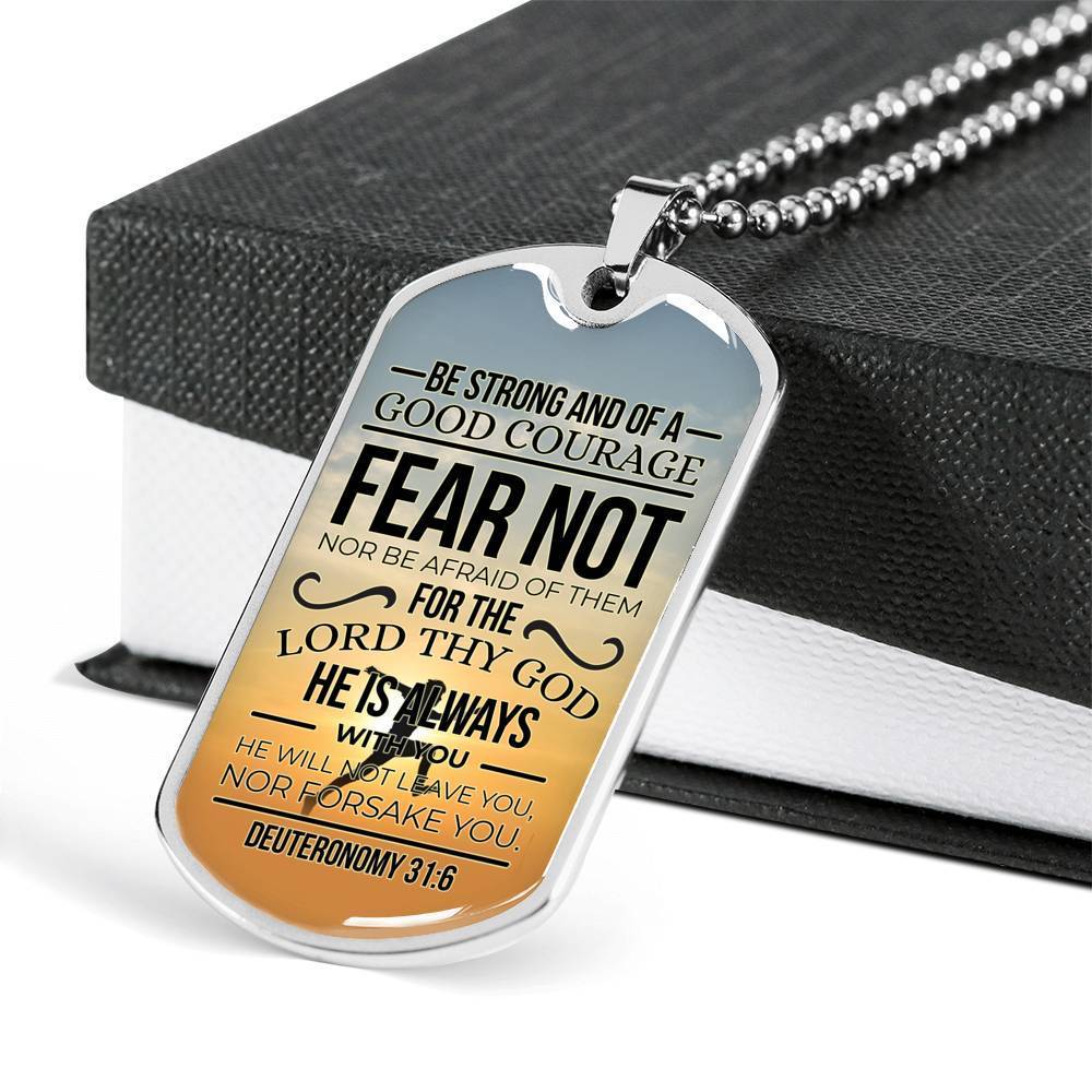 God Is Always With You Deuteronomy Necklace Stainless Steel or 18k Gold Dog Tag 24" Chain-Express Your Love Gifts