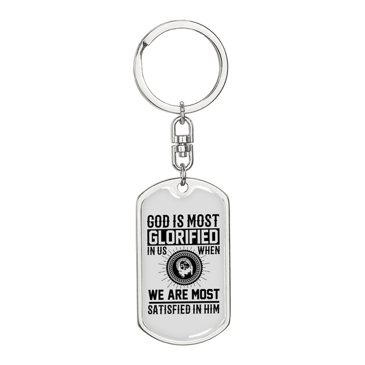 God Is Glorified Keychain Stainless Steel or 18k Gold Dog Tag Keyring-Express Your Love Gifts
