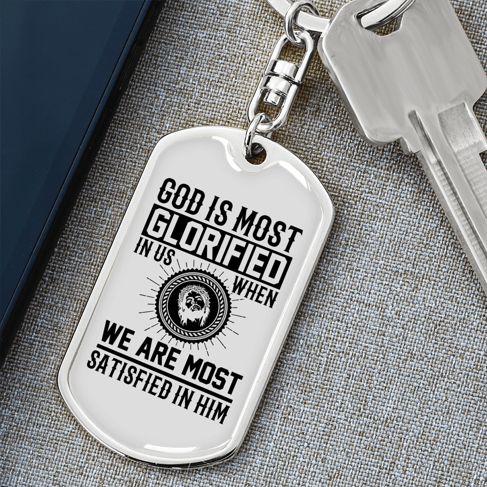 God Is Glorified Keychain Stainless Steel or 18k Gold Dog Tag Keyring-Express Your Love Gifts