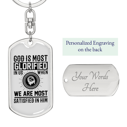God Is Glorified Keychain Stainless Steel or 18k Gold Dog Tag Keyring-Express Your Love Gifts