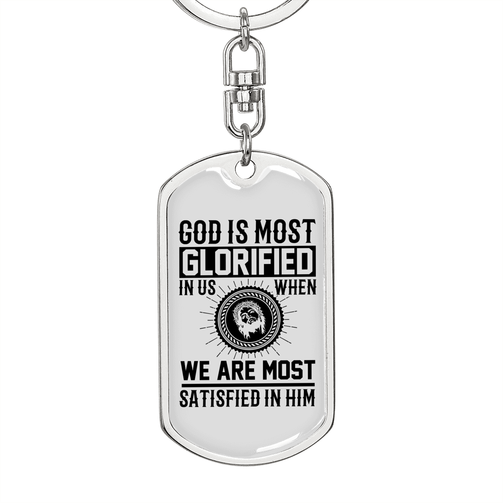 God Is Glorified Keychain Stainless Steel or 18k Gold Dog Tag Keyring-Express Your Love Gifts