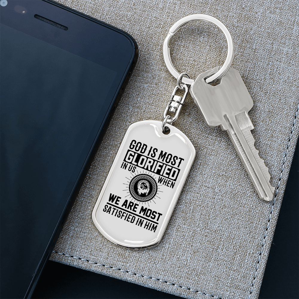 God Is Glorified Keychain Stainless Steel or 18k Gold Dog Tag Keyring-Express Your Love Gifts
