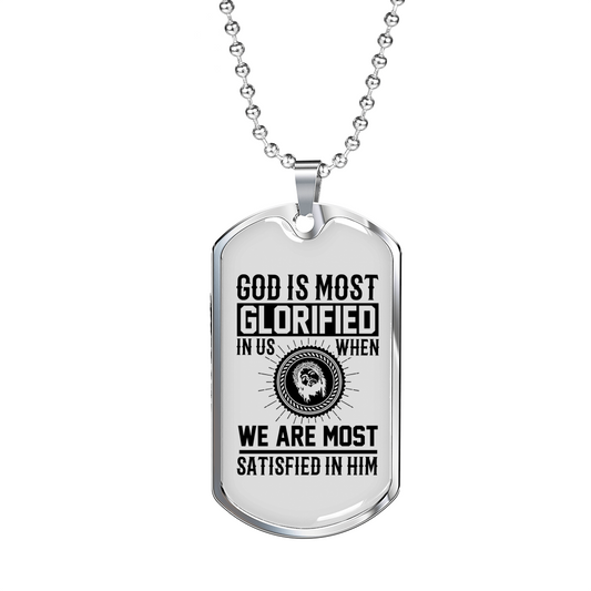 God Is Glorified Necklace Stainless Steel or 18k Gold Dog Tag 24" Chain-Express Your Love Gifts