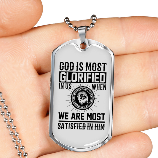 God Is Glorified Necklace Stainless Steel or 18k Gold Dog Tag 24" Chain-Express Your Love Gifts