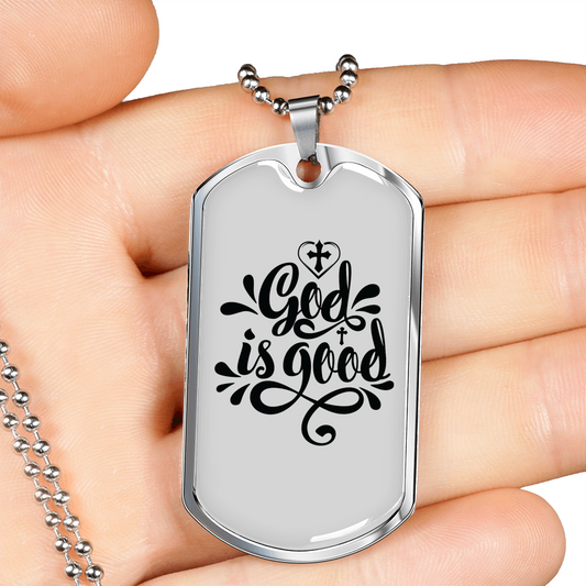 God Is Good Necklace Stainless Steel or 18k Gold Dog Tag 24" Chain-Express Your Love Gifts