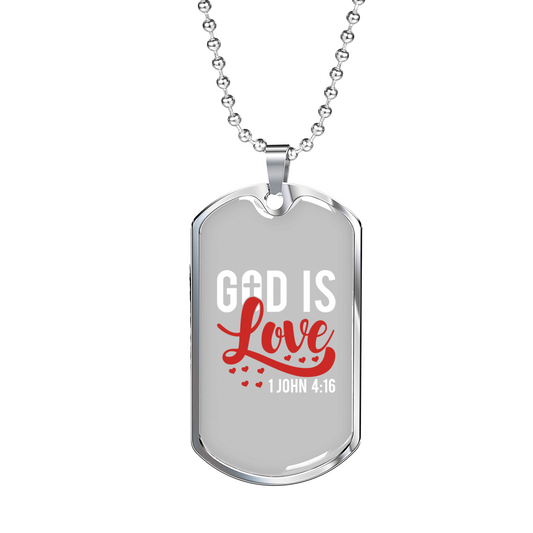 God Is Love 1 John 4:16 Necklace Stainless Steel or 18k Gold Dog Tag 24" Chain-Express Your Love Gifts