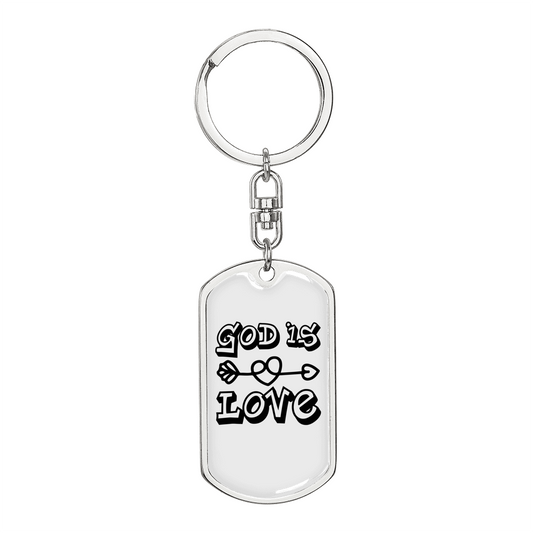 God Is Love Arrow Heart Keychain Stainless Steel or 18k Gold Dog Tag Keyring-Express Your Love Gifts