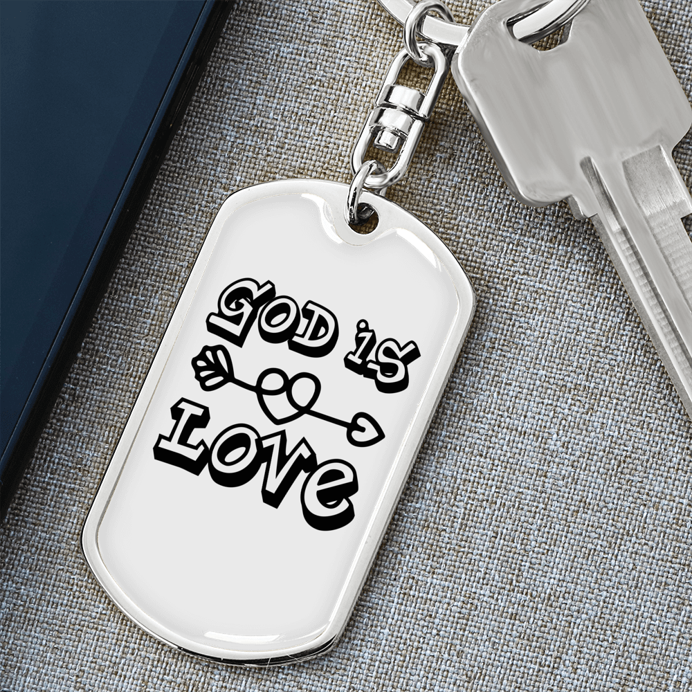 God Is Love Arrow Heart Keychain Stainless Steel or 18k Gold Dog Tag Keyring-Express Your Love Gifts