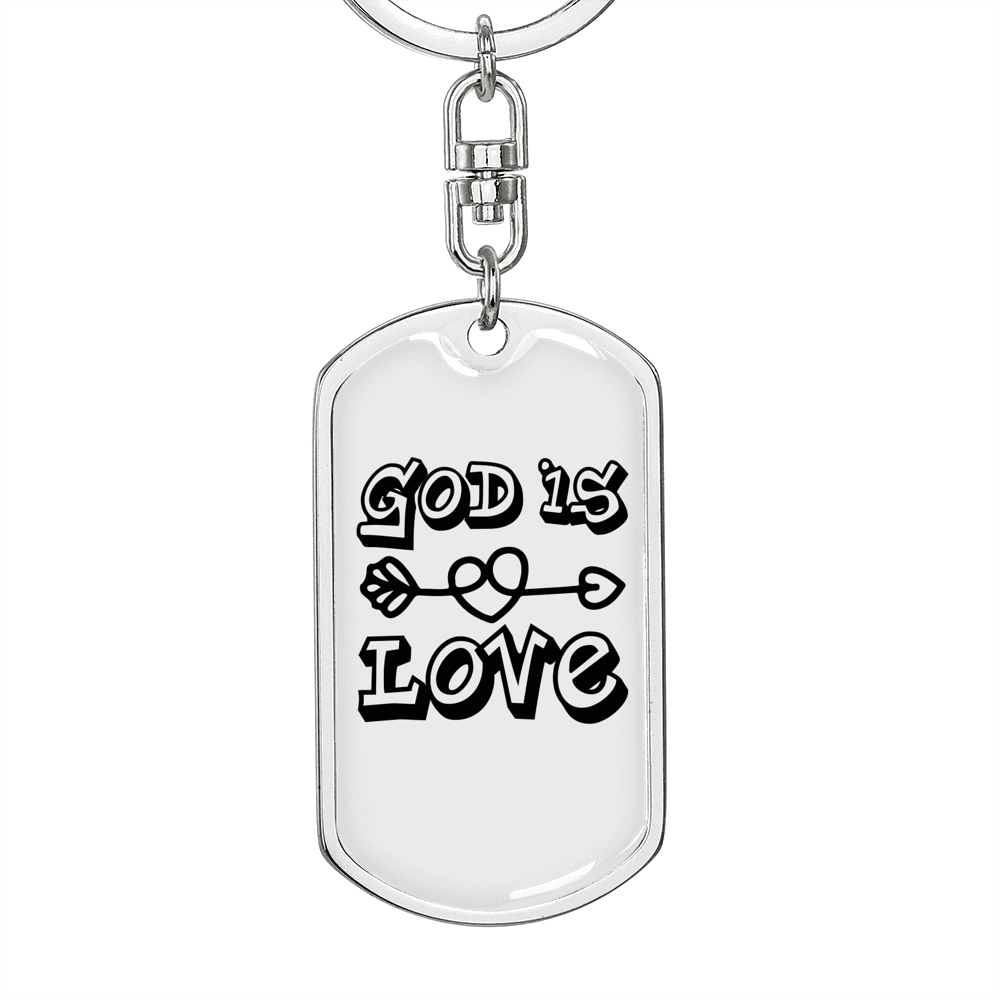 God Is Love Arrow Heart Keychain Stainless Steel or 18k Gold Dog Tag Keyring-Express Your Love Gifts