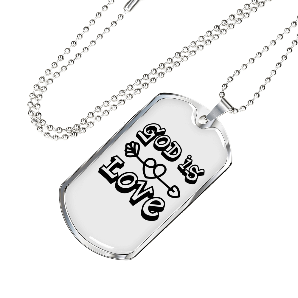 God is Love Arrow Heart Necklace Stainless Steel or 18k Gold Dog Tag 24" Chain-Express Your Love Gifts