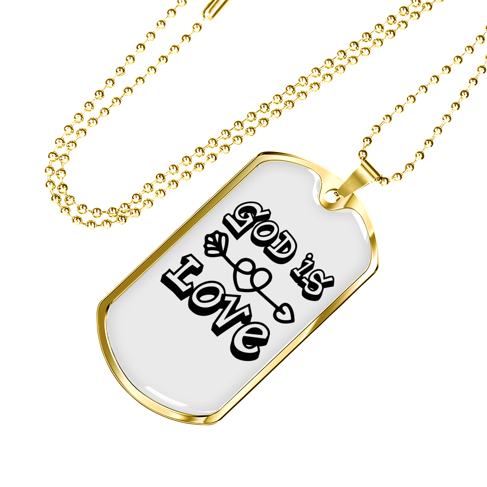God is Love Arrow Heart Necklace Stainless Steel or 18k Gold Dog Tag 24" Chain-Express Your Love Gifts