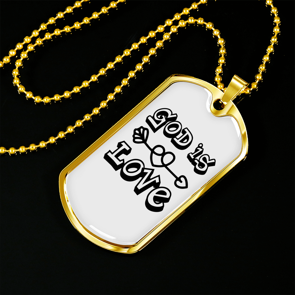 God is Love Arrow Heart Necklace Stainless Steel or 18k Gold Dog Tag 24" Chain-Express Your Love Gifts
