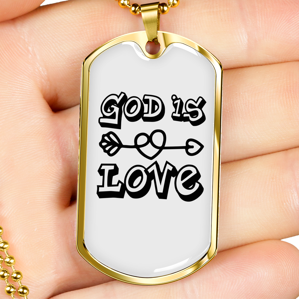 God is Love Arrow Heart Necklace Stainless Steel or 18k Gold Dog Tag 24" Chain-Express Your Love Gifts
