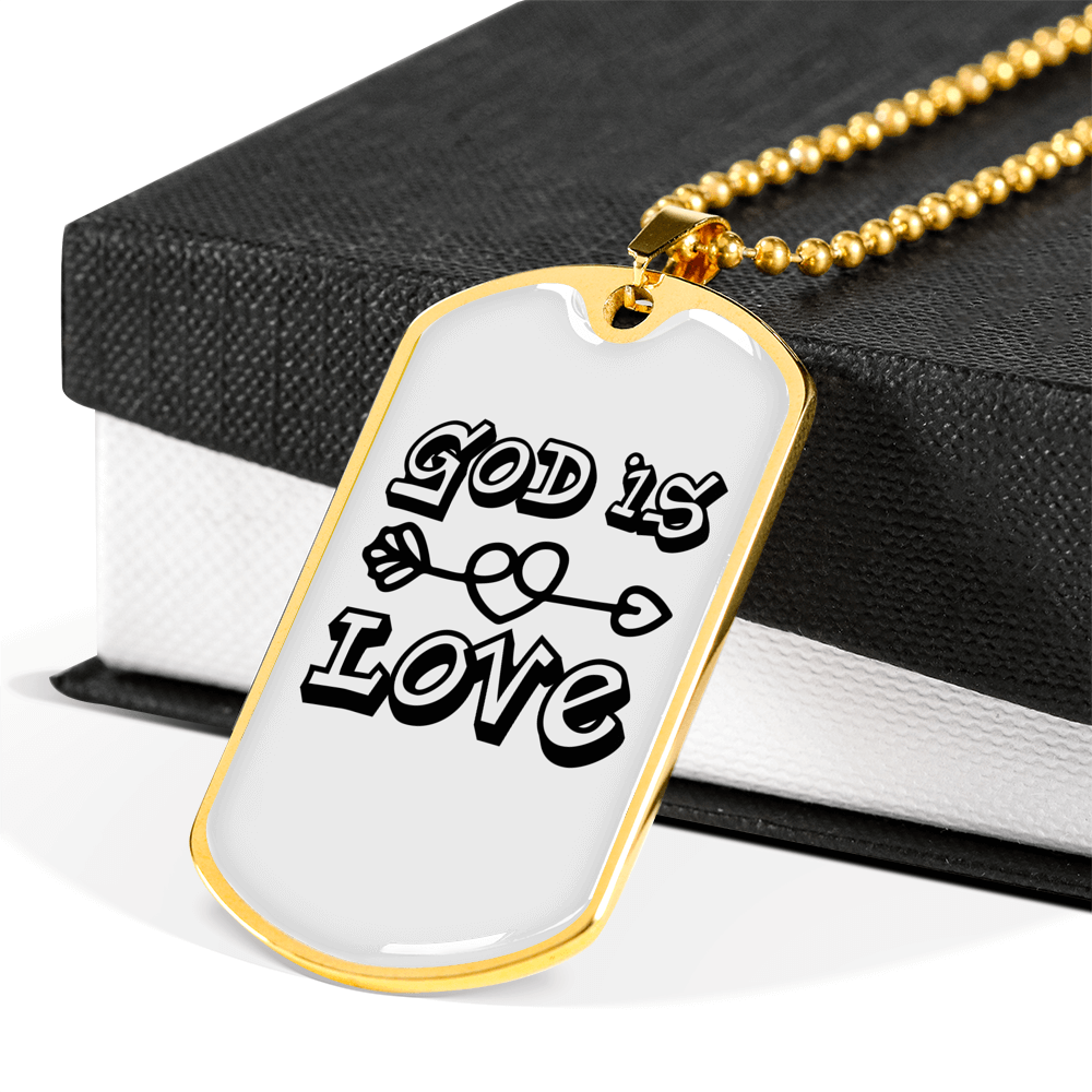 God is Love Arrow Heart Necklace Stainless Steel or 18k Gold Dog Tag 24" Chain-Express Your Love Gifts