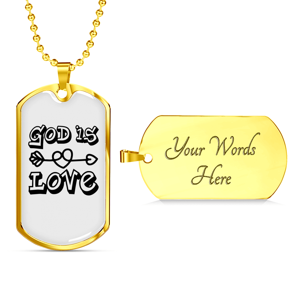 God is Love Arrow Heart Necklace Stainless Steel or 18k Gold Dog Tag 24" Chain-Express Your Love Gifts