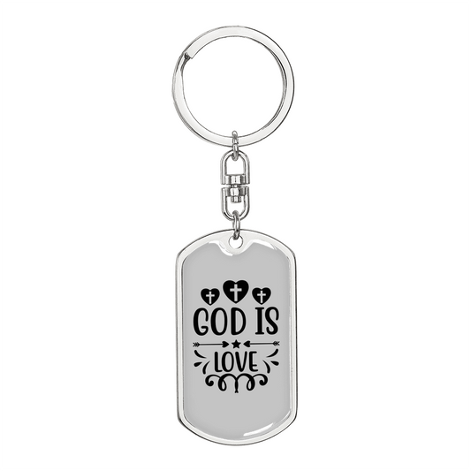 God Is Love Cross Christian Keychain Stainless Steel or 18k Gold Dog Tag Keyring-Express Your Love Gifts