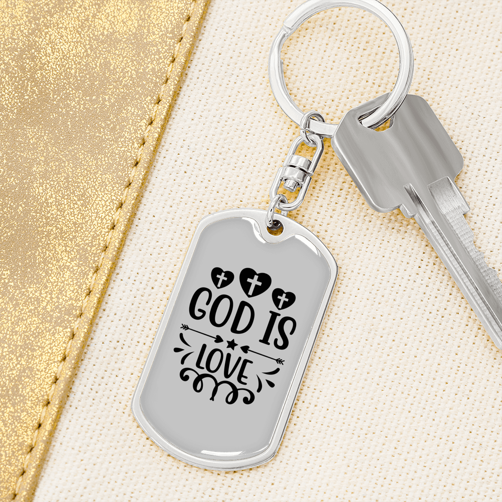 God Is Love Cross Christian Keychain Stainless Steel or 18k Gold Dog Tag Keyring-Express Your Love Gifts
