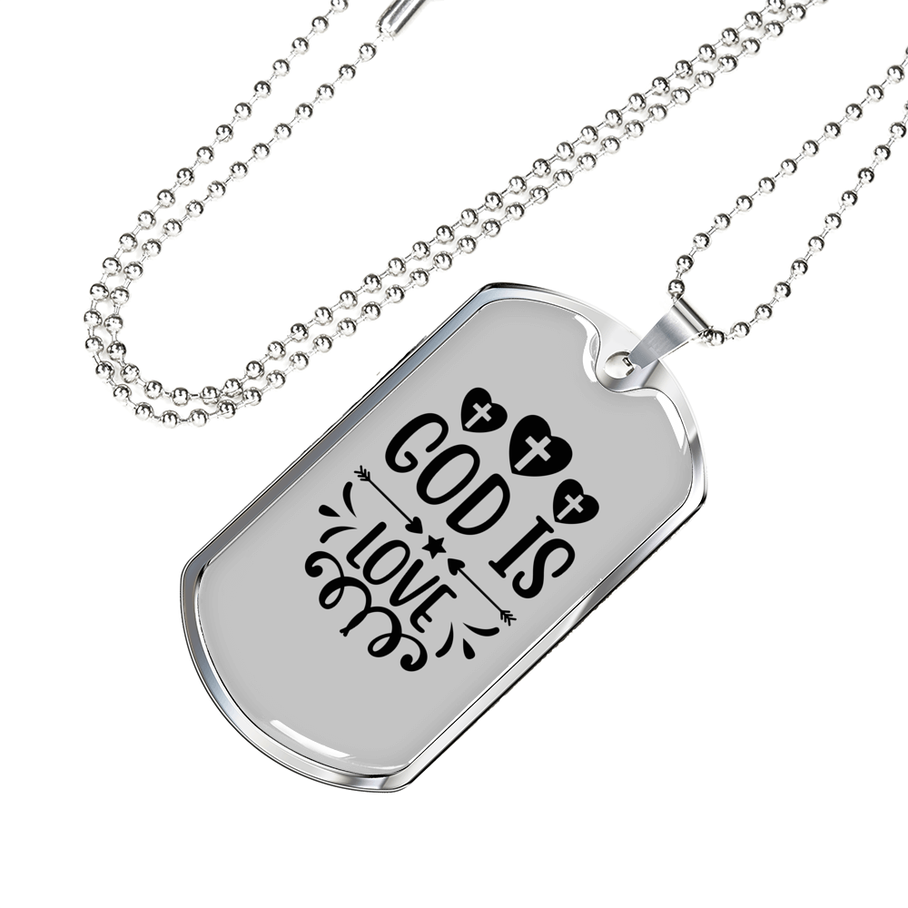 God Is Love Cross Hearts Necklace Stainless Steel or 18k Gold Dog Tag 24" Chain-Express Your Love Gifts