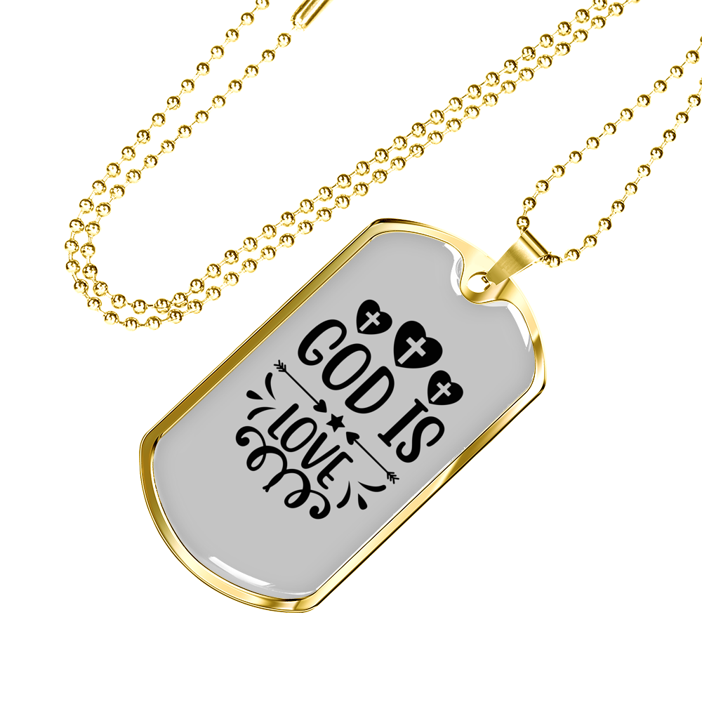 God Is Love Cross Hearts Necklace Stainless Steel or 18k Gold Dog Tag 24" Chain-Express Your Love Gifts