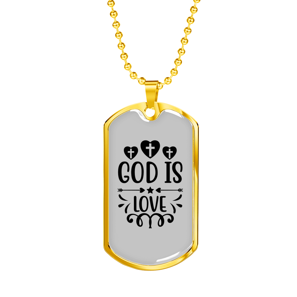 God Is Love Cross Hearts Necklace Stainless Steel or 18k Gold Dog Tag 24" Chain-Express Your Love Gifts