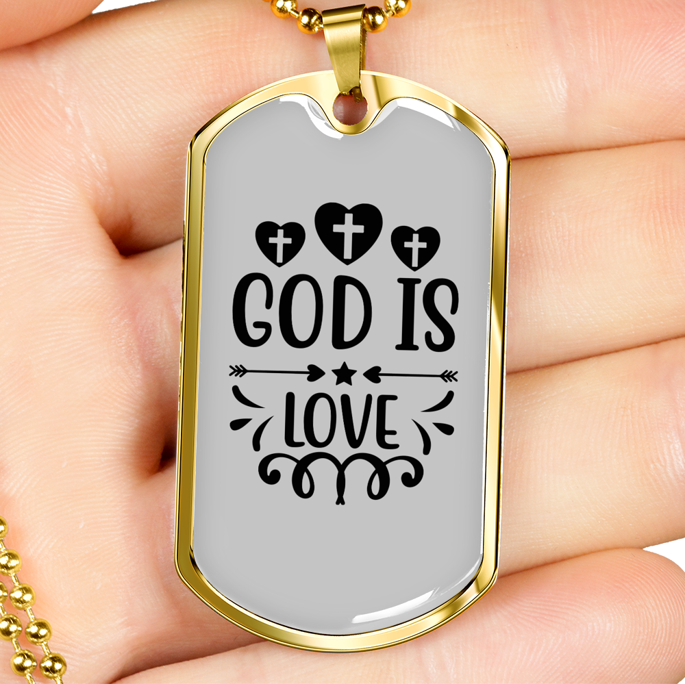 God Is Love Cross Hearts Necklace Stainless Steel or 18k Gold Dog Tag 24" Chain-Express Your Love Gifts