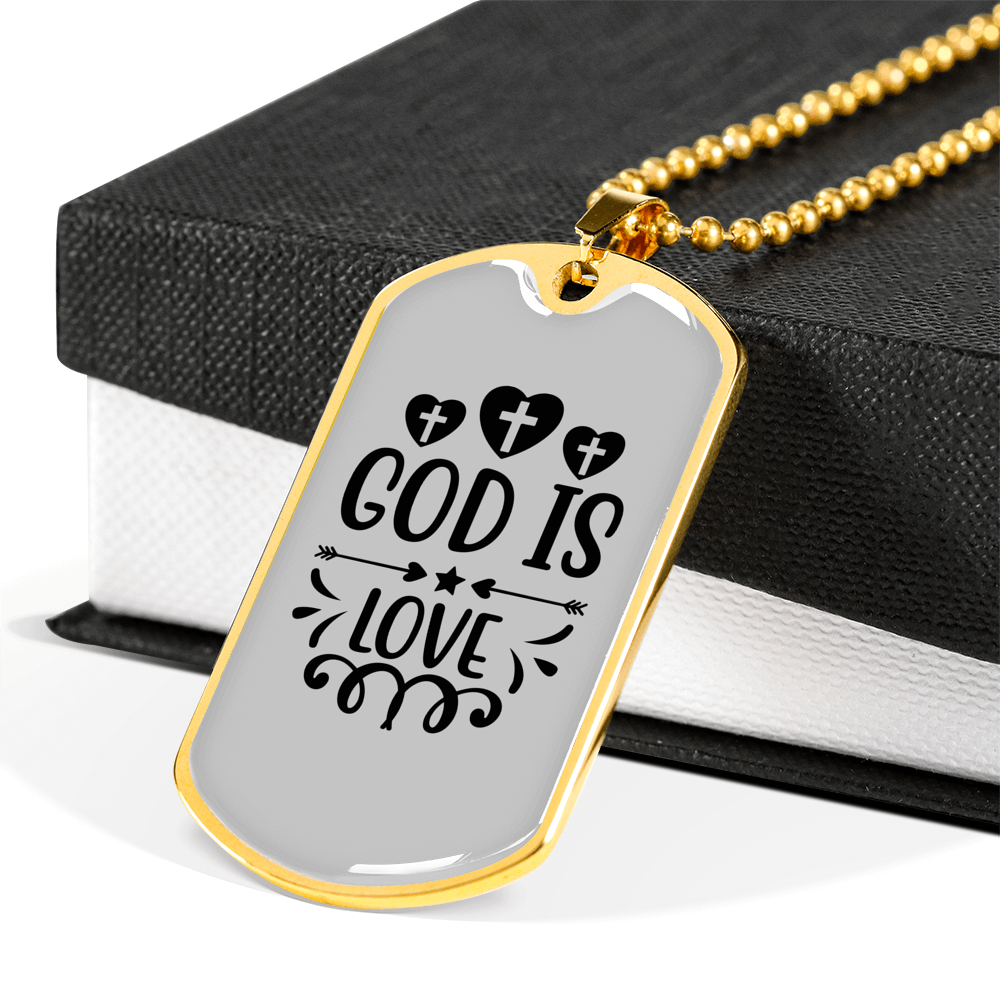 God Is Love Cross Hearts Necklace Stainless Steel or 18k Gold Dog Tag 24" Chain-Express Your Love Gifts