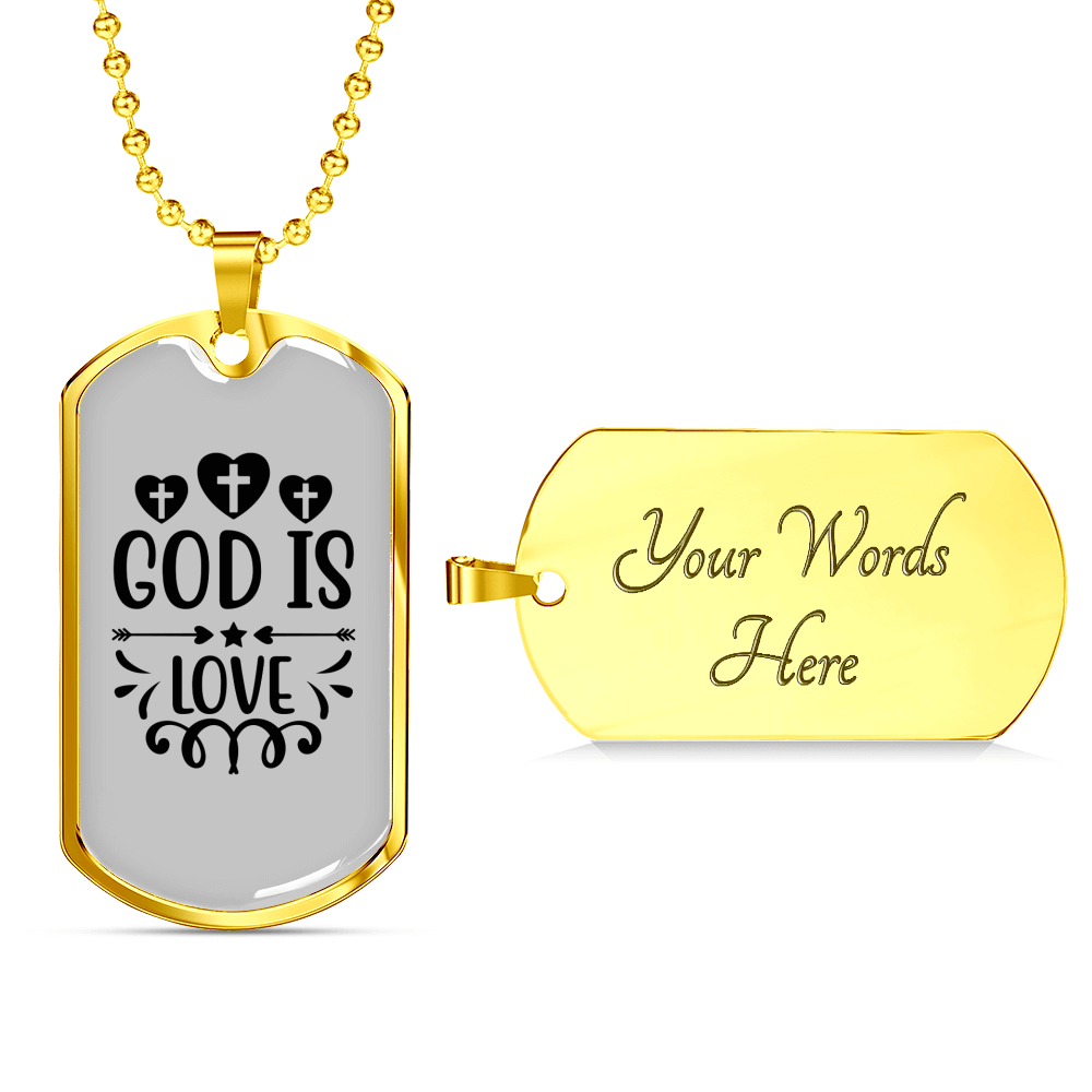 God Is Love Cross Hearts Necklace Stainless Steel or 18k Gold Dog Tag 24" Chain-Express Your Love Gifts