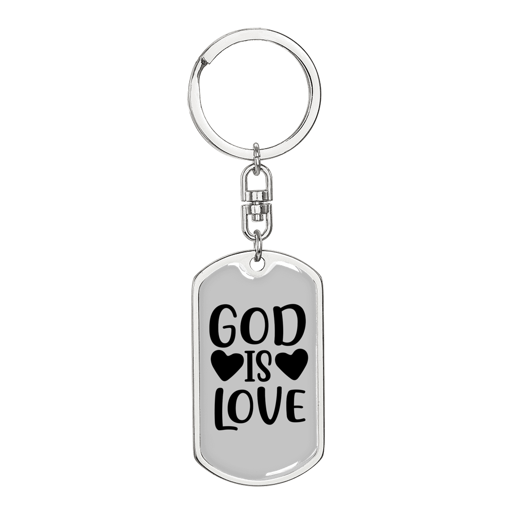 God Is Love Heart Keychain Stainless Steel or 18k Gold Dog Tag Keyring-Express Your Love Gifts