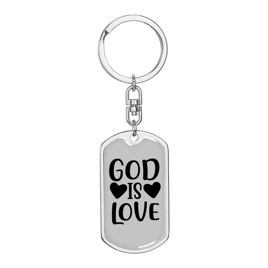 God Is Love Heart Keychain Stainless Steel or 18k Gold Dog Tag Keyring-Express Your Love Gifts