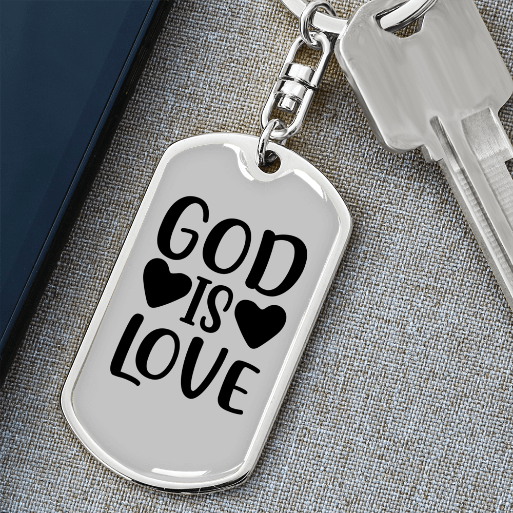 God Is Love Heart Keychain Stainless Steel or 18k Gold Dog Tag Keyring-Express Your Love Gifts