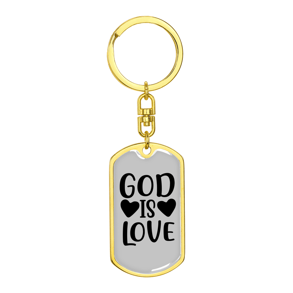 God Is Love Heart Stainless Steel or 18k Gold Premium Swivel Dog Tag Keychain