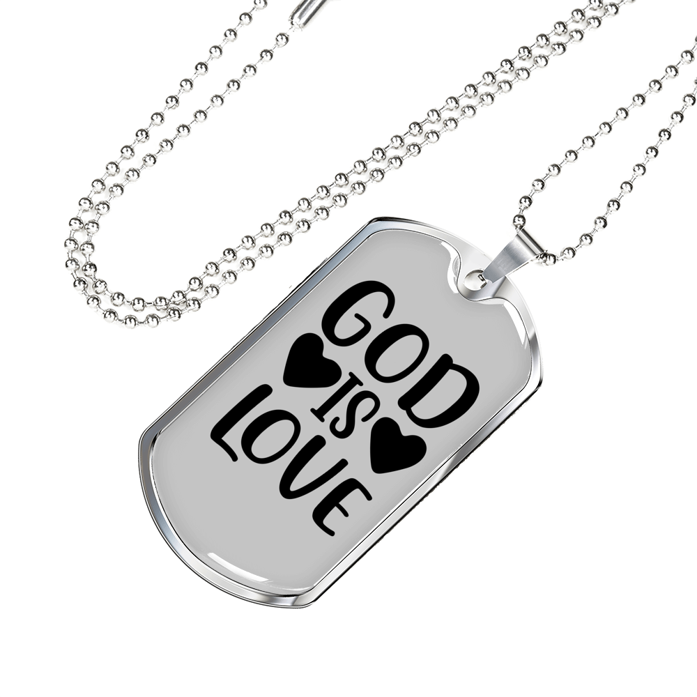 God is Love Heart Necklace Stainless Steel or 18k Gold Dog Tag 24" Chain-Express Your Love Gifts