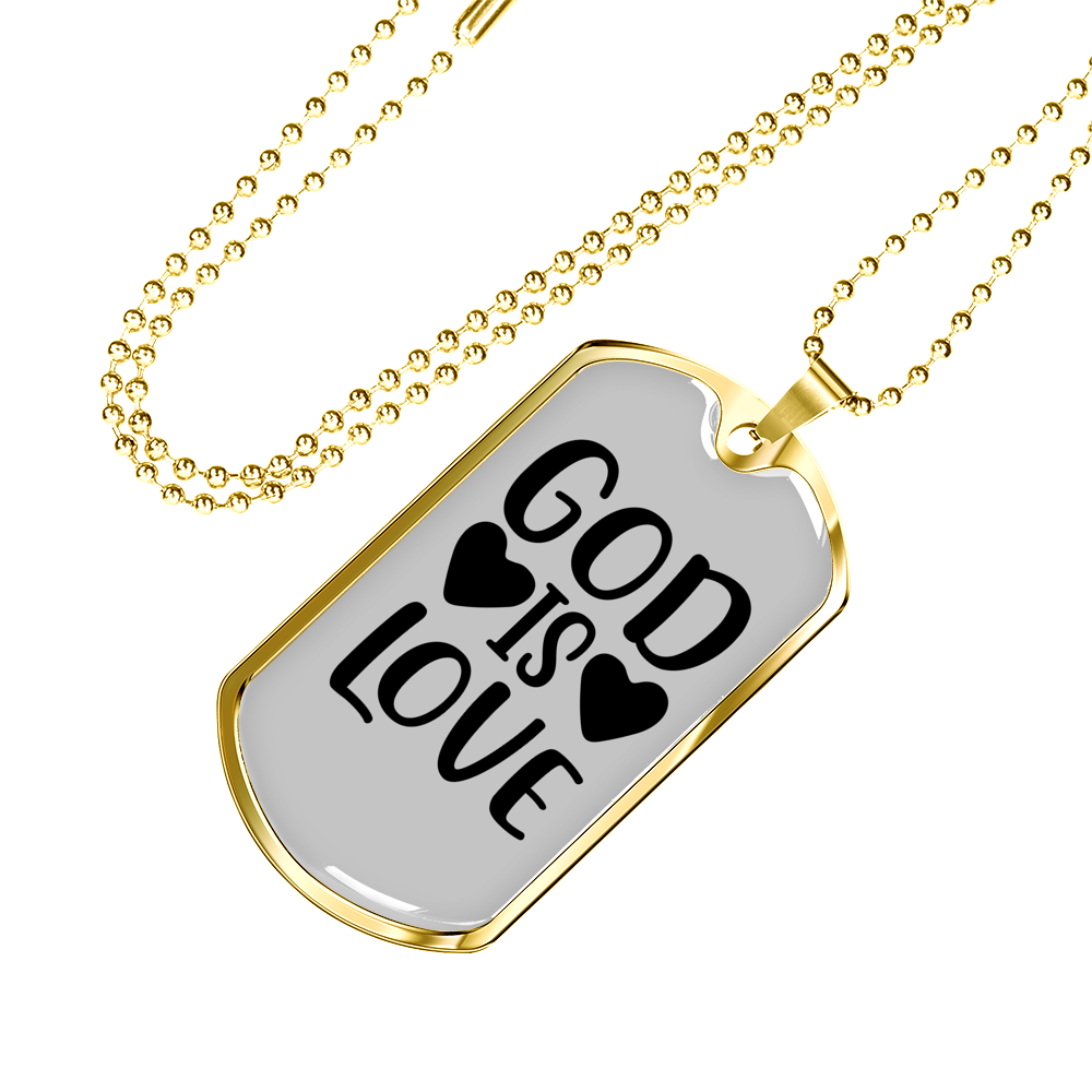 God is Love Heart Necklace Stainless Steel or 18k Gold Dog Tag 24" Chain-Express Your Love Gifts