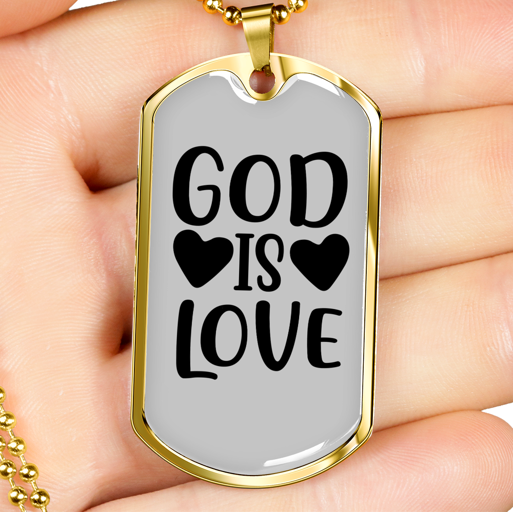 God is Love Heart Necklace Stainless Steel or 18k Gold Dog Tag 24" Chain-Express Your Love Gifts